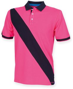 Front Row FR212 - Diagonale Streep Katoen Piqué Polo Shirt Bright Pink/ Navy