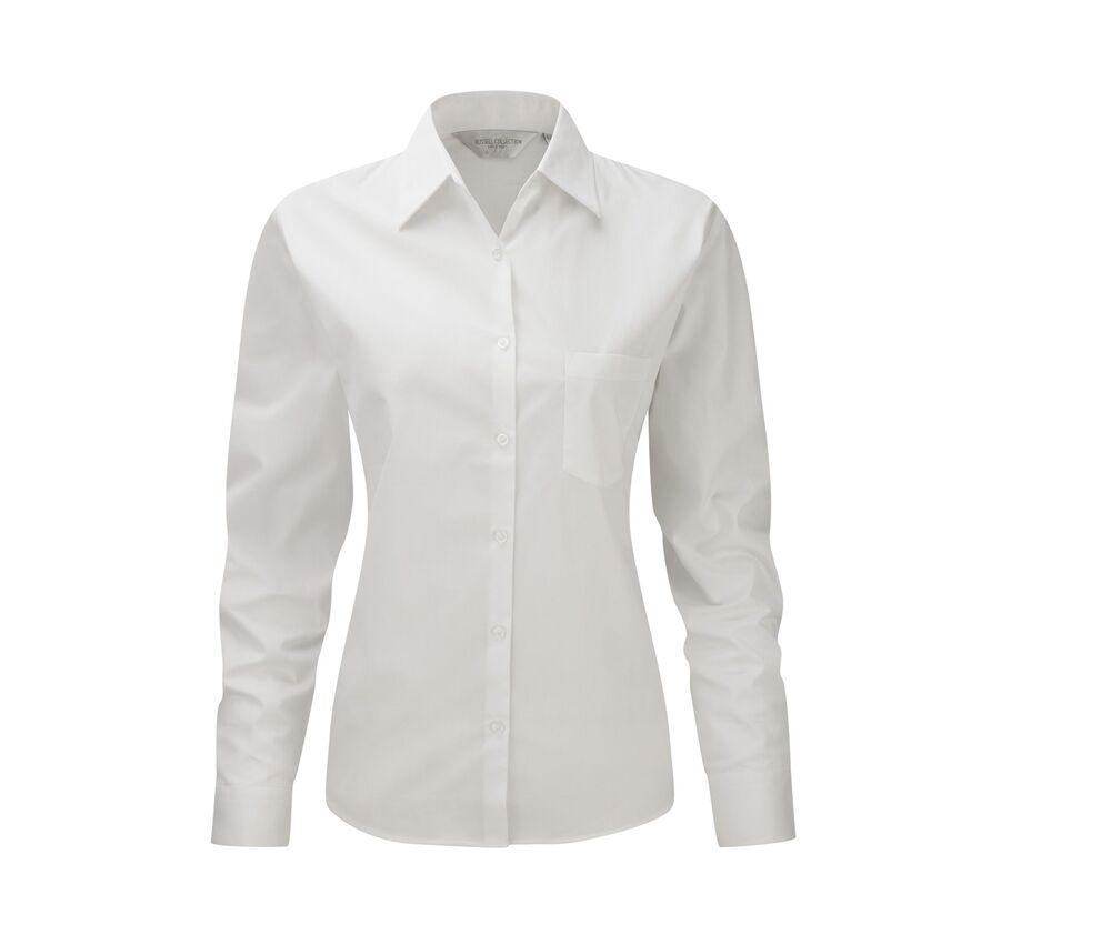 Russell Collection JZ36F - Puur Katoenen Easy Care Poplin Overhemd Met Lange Mouwen