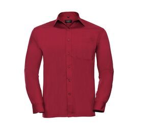 Russell Collection JZ934 - Poly/Katoenen Easy Care Poplin Overhemd Met Lange Mouw Classic Red