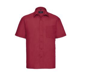 Russell Collection JZ935 - Poly/Katoenen Easy Care Poplin Overhemd Met Korte Mouw Classic Red