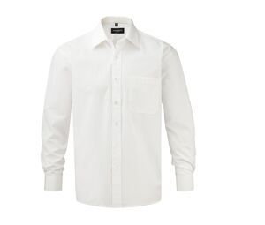Russell Collection JZ936 - Puur Katoenen Easy Care Poplin Overhemd Met Lange Mouwen White