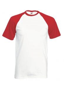 Fruit of the Loom SC237 - Korte Mouw Baseball T (61-026-0) White/Red