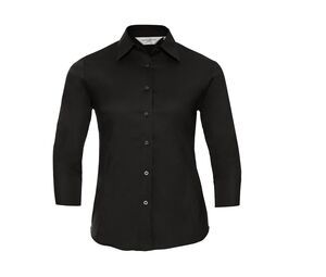 Russell Collection JZ46F - Getailleerd Overhemd Met 3/4 Mouw Black