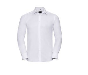 Russell Collection JZ962 - Shirt Met Visgraat-Motief Met Lange Mouw White