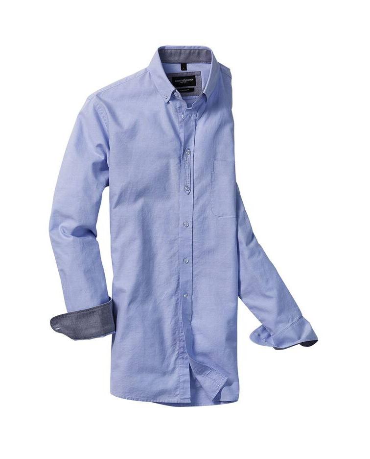 Russell Collection RU920M - Heren Lange Mouw Getailleerd WASHED OXFORD Overhemd