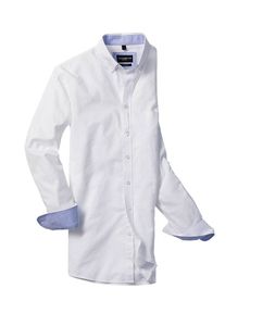 Russell Collection RU920M - Heren Lange Mouw Getailleerd WASHED OXFORD Overhemd White/Oxford Blue