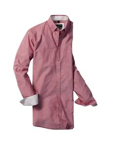 Russell Collection RU920M - Heren Lange Mouw Getailleerd WASHED OXFORD Overhemd Oxford Red/Cream