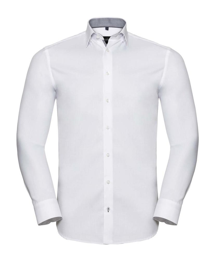 Russell Collection RU964M - Heren Lange Mouw Getailleerd CONTRAST HERRINGBONE Overhemd