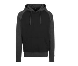 Build Your Brand BY077 - Raglan mouwen hoodie Black / Charcoal