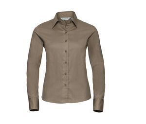 Russell Collection JZ16F - Classic Twill Overhemd Met Lange Mouw Khaki