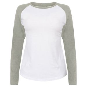 SF Women SK271 - T-shirt baseball lange mouwen dames White / Heather Grey