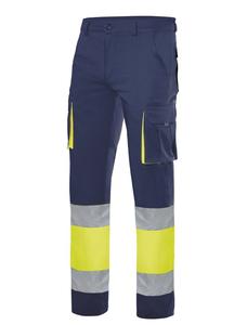 VELILLA V13002 - MULTI-POCKET STRETCH BROEK Navy/Fluo Yellow